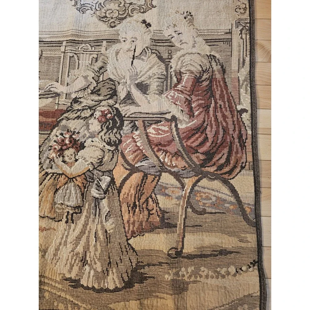 Vintage Made in Belgium Tapestry Wall Hanging Woven  36.5 x 98 inches